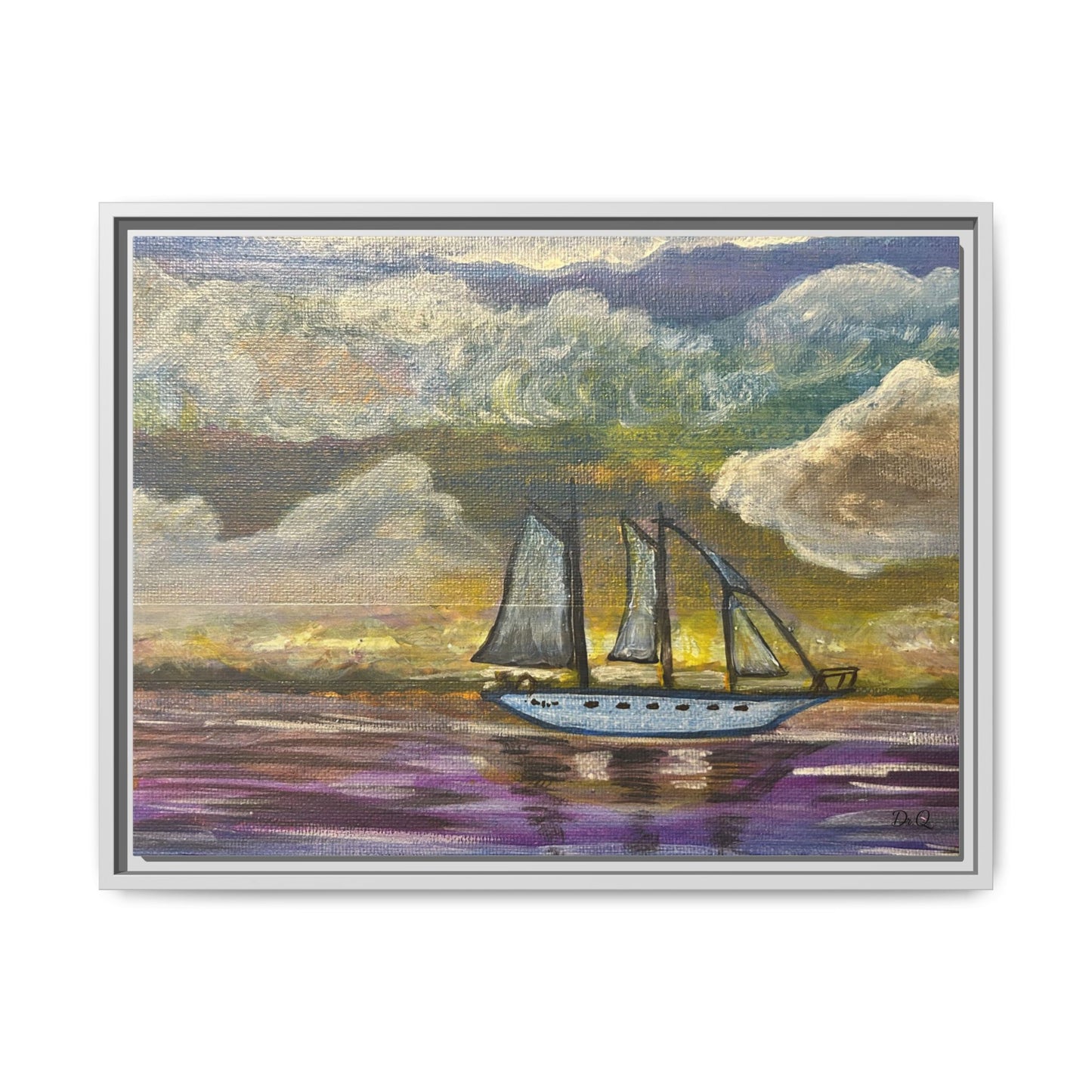 Framed Matte Canvas Sailboat Painting — Serene Seascape Wall Art