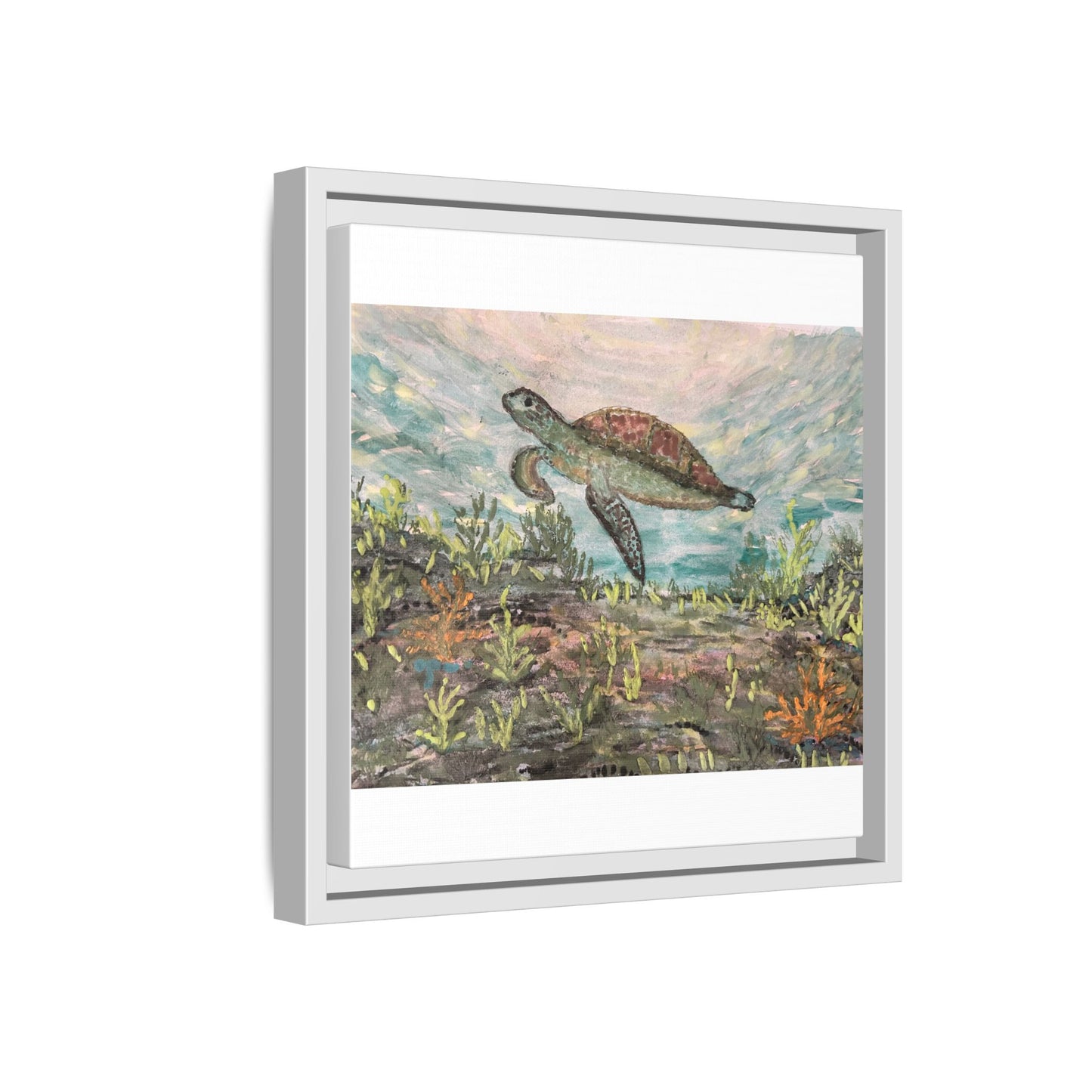 Sea Turtle Matte Canvas, Framed (Multi-color)