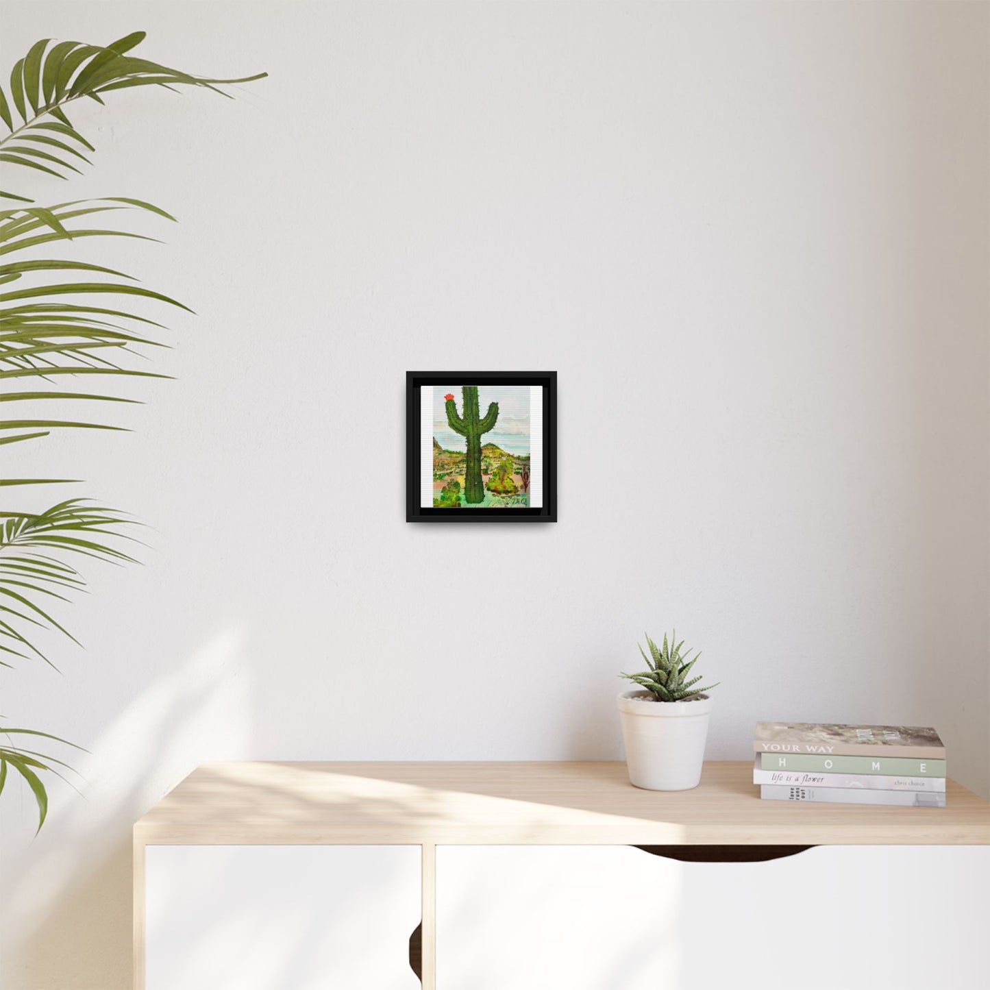Framed Cactus Canvas Print — Desert Watercolor Wall Art