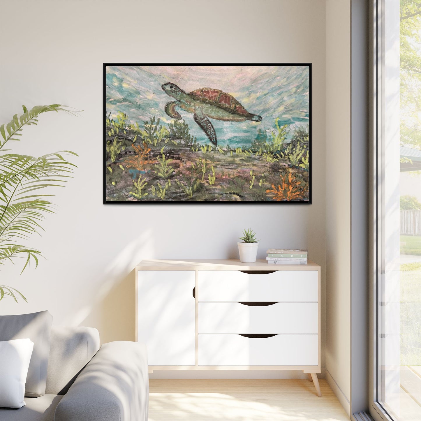 Sea Turtle Matte Canvas, Framed (Multi-color)