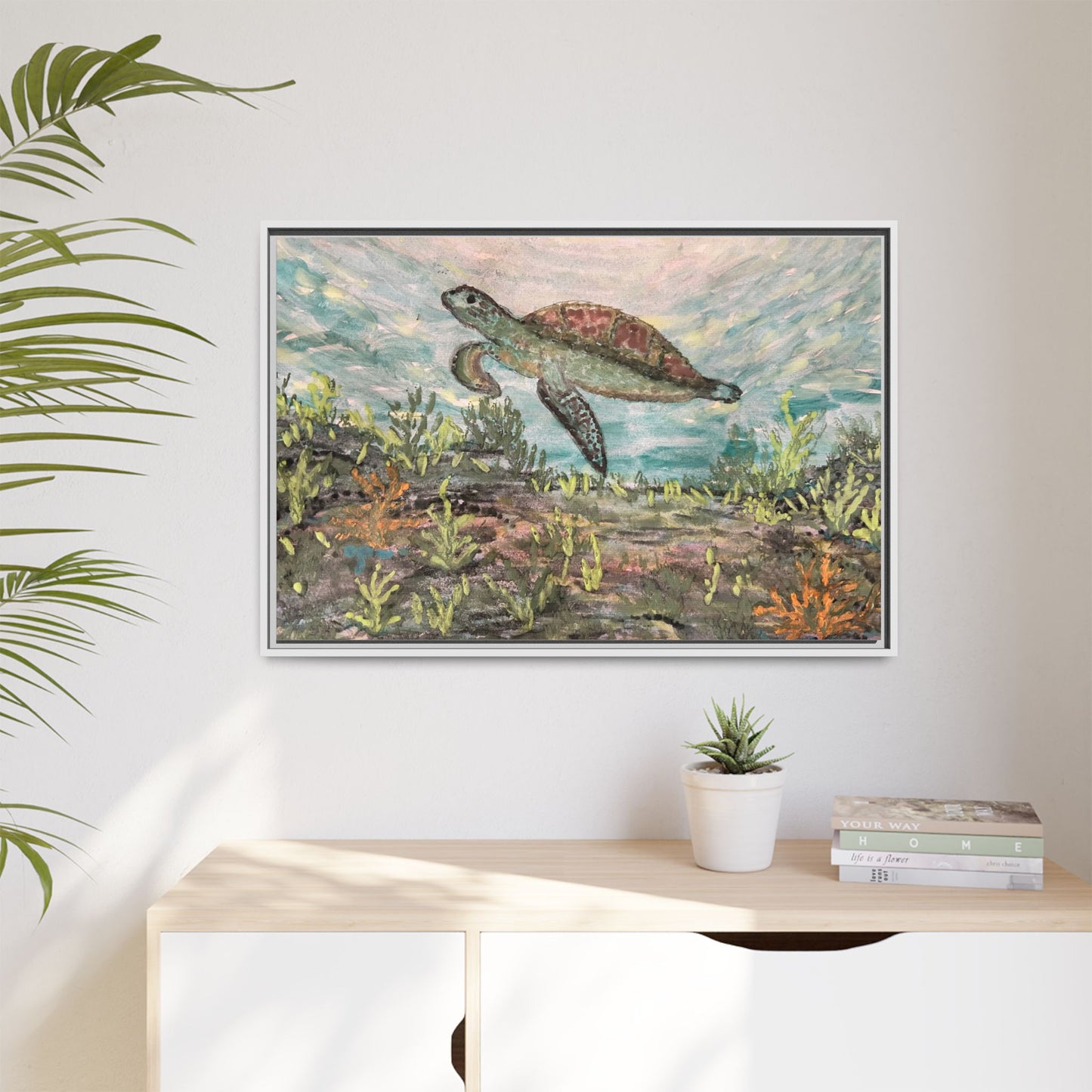 Sea Turtle Matte Canvas, Framed (Multi-color)