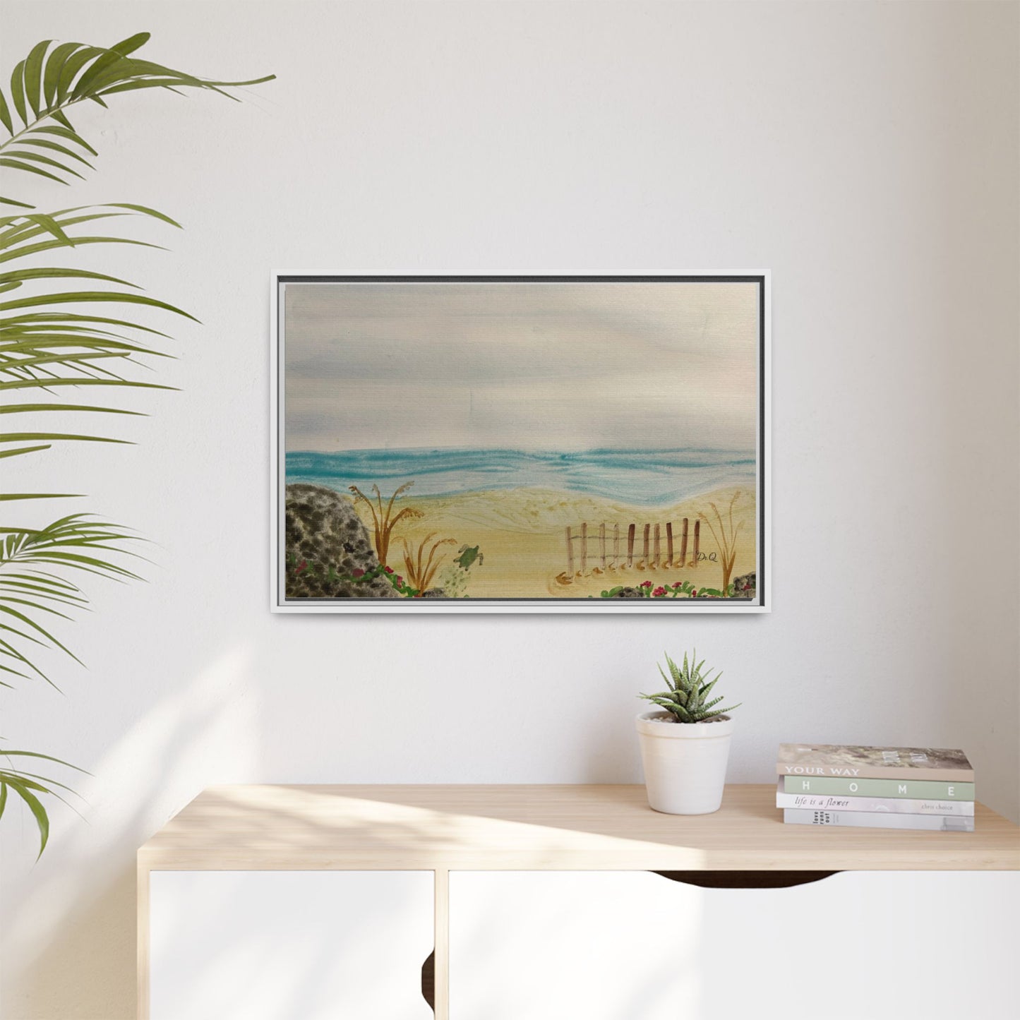 Coastal Beach Scene Matte Canvas Print (Framed)