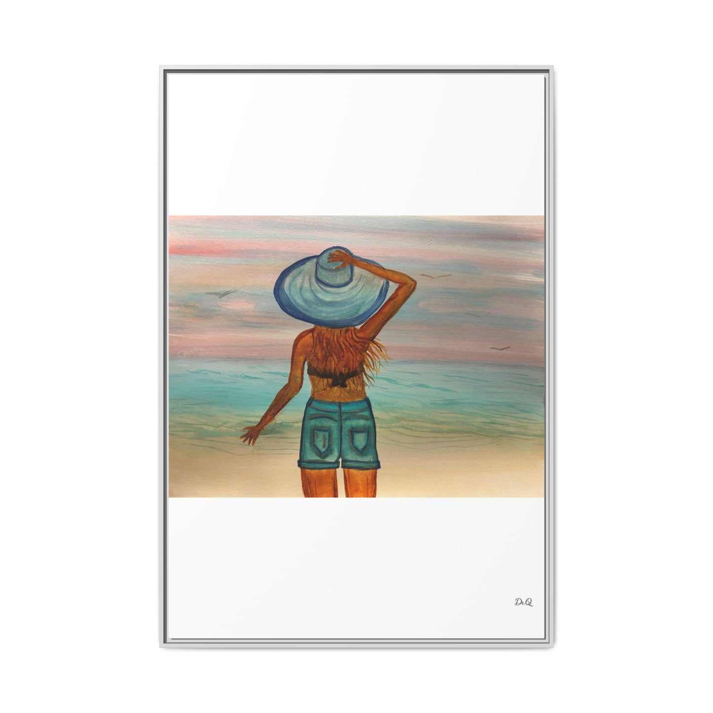 " My Sweet Girl" at the Beach Vibes Framed Canvas Art - Summer Sunset Decor