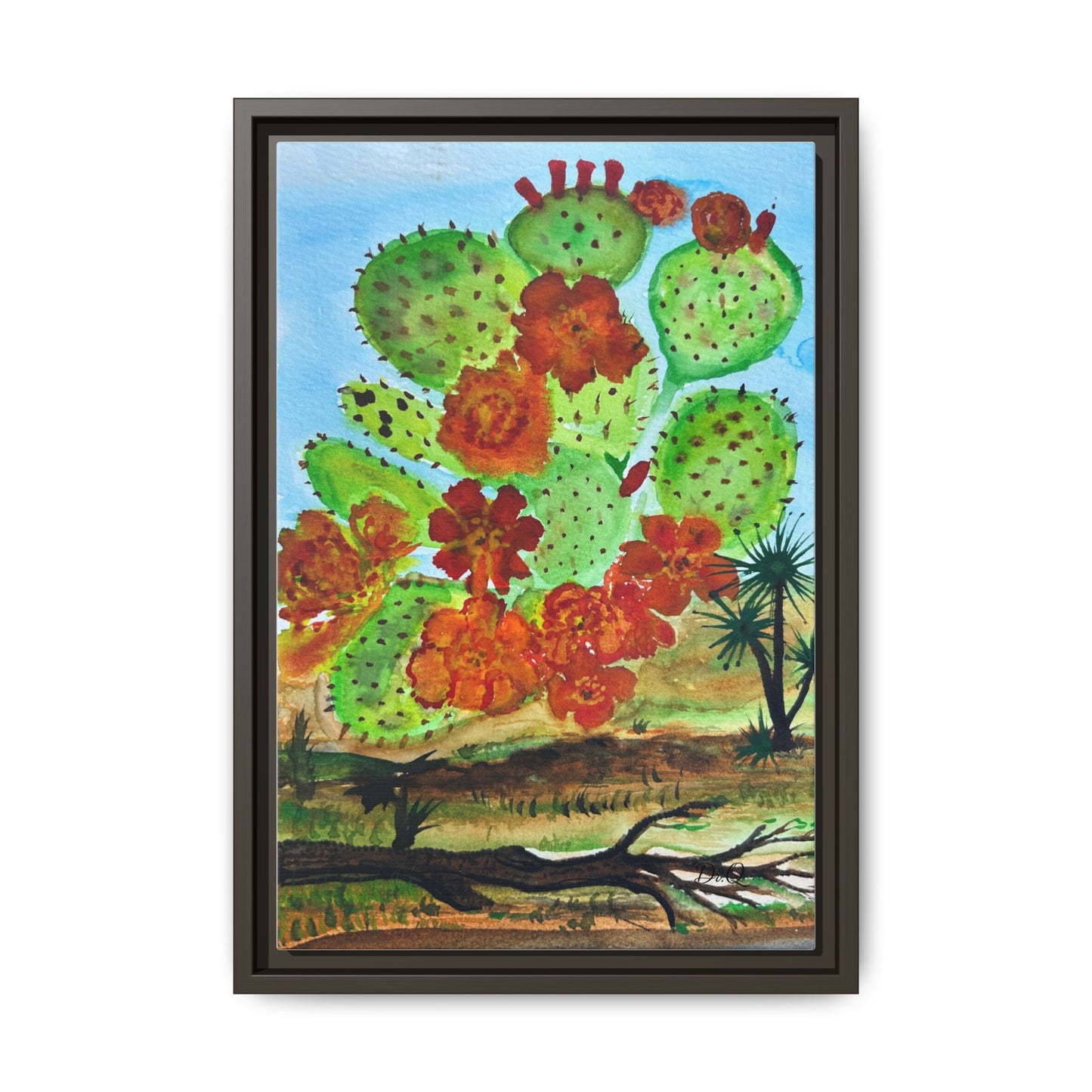 Prickly Pear Cactus Framed Canvas Print — Vertical Botanical Wall Art