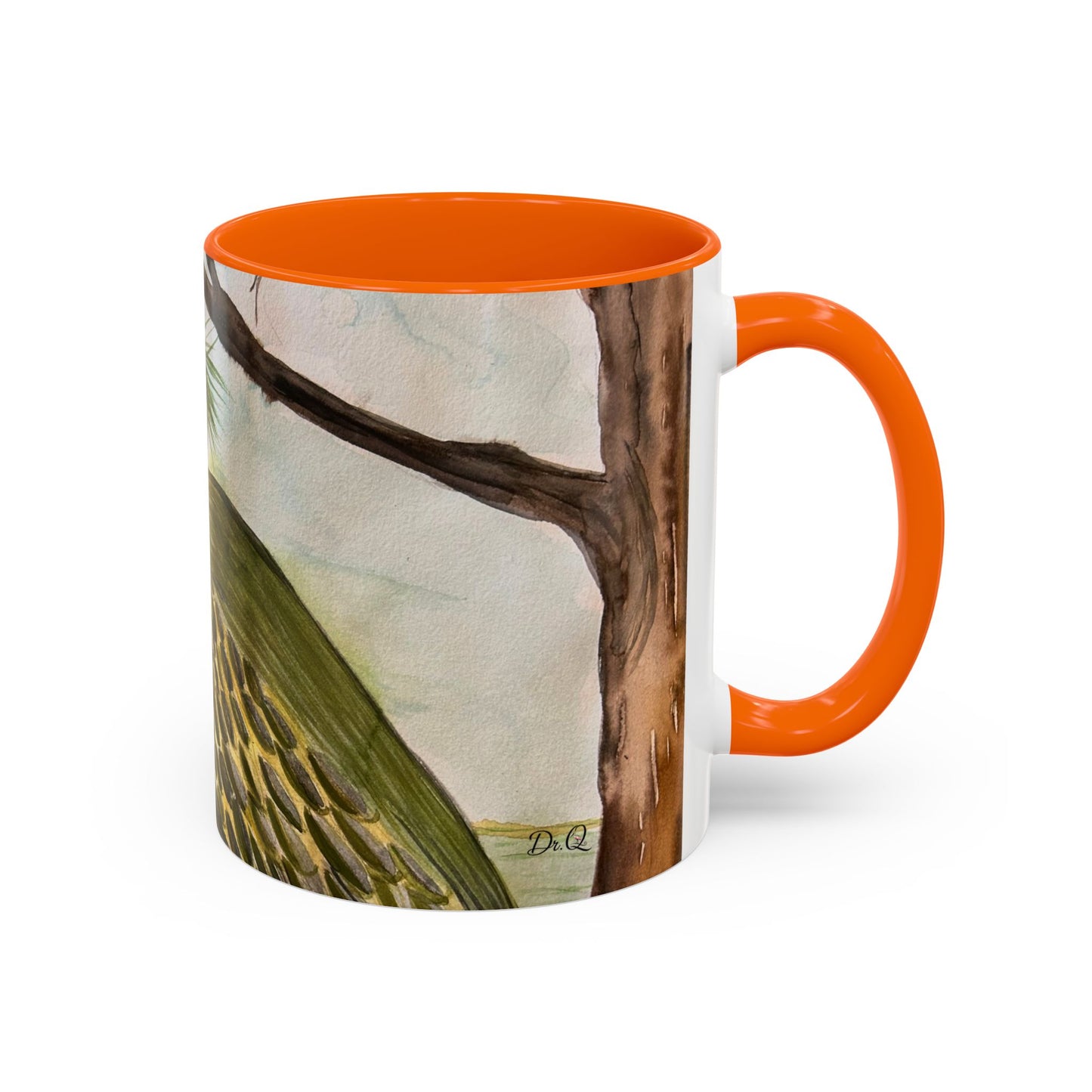 Green Heron Watercolor Accent Coffee Mug — Nature Bird Watercolor (11/15oz)