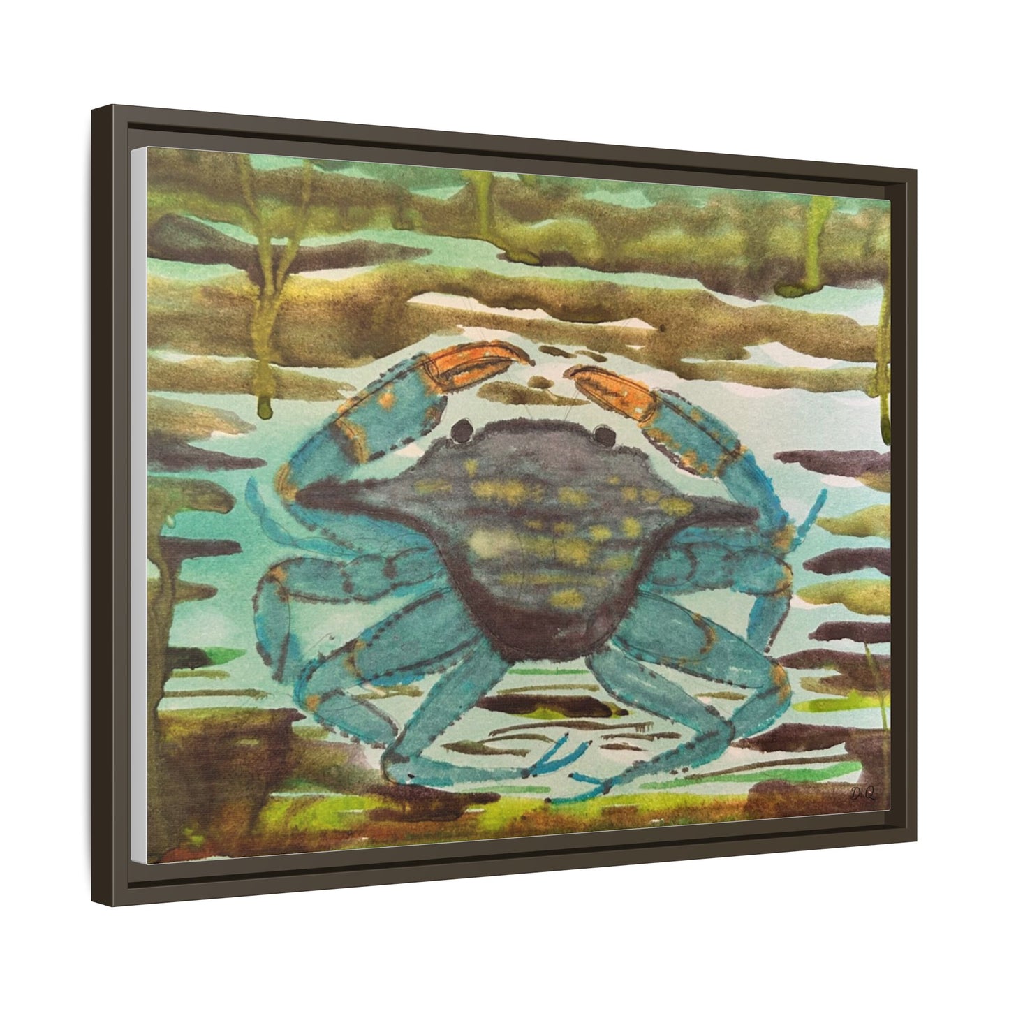Blue Crab Coastal Art Print — Matte Framed Canvas