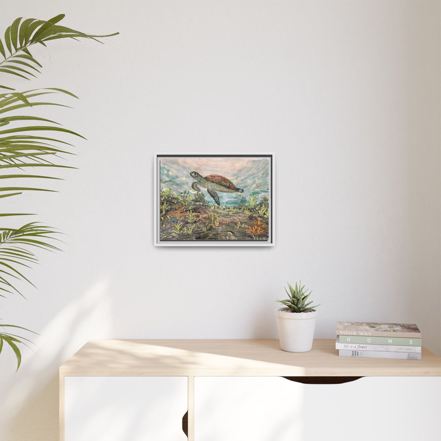 Sea Turtle Matte Canvas, Framed (Multi-color)