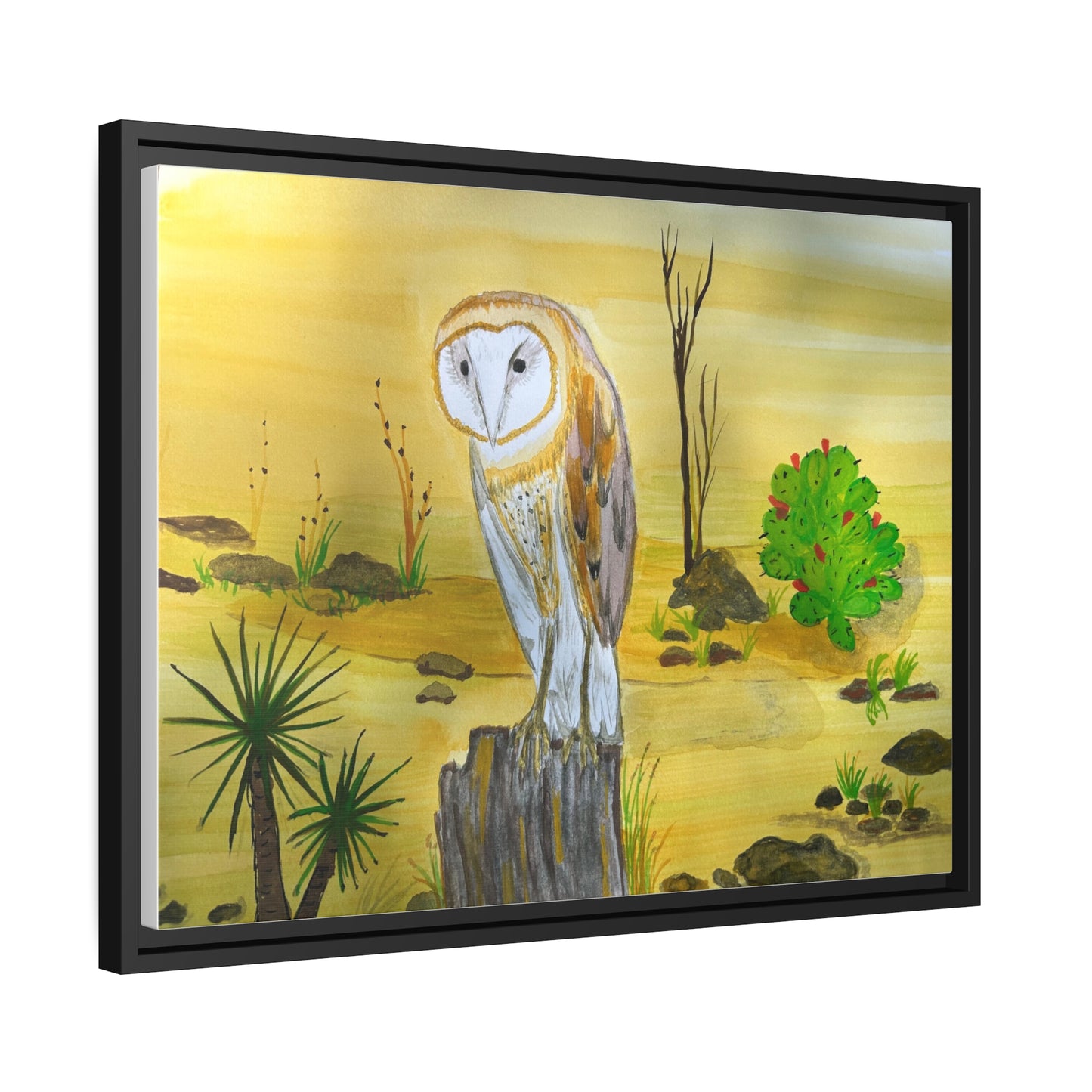 Barn Owl Matte Canvas, Black Frame