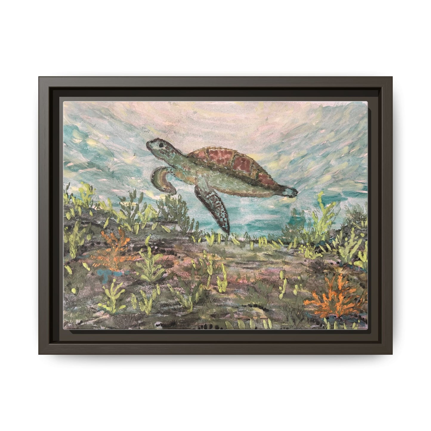 Sea Turtle Matte Canvas, Framed (Multi-color)