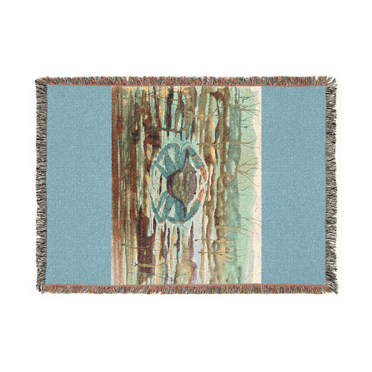Blue Crab Coastal Woven Blanket — Boho Sea Life Throw with Nautical Sea Design