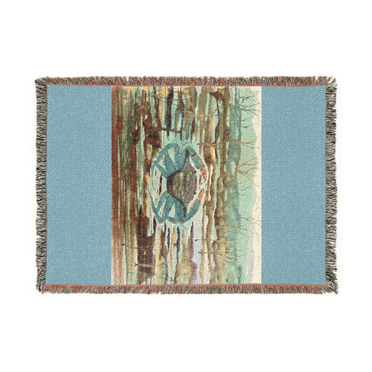 Blue Crab Coastal Woven Blanket — Boho Sea Life Throw with Nautical Sea Design