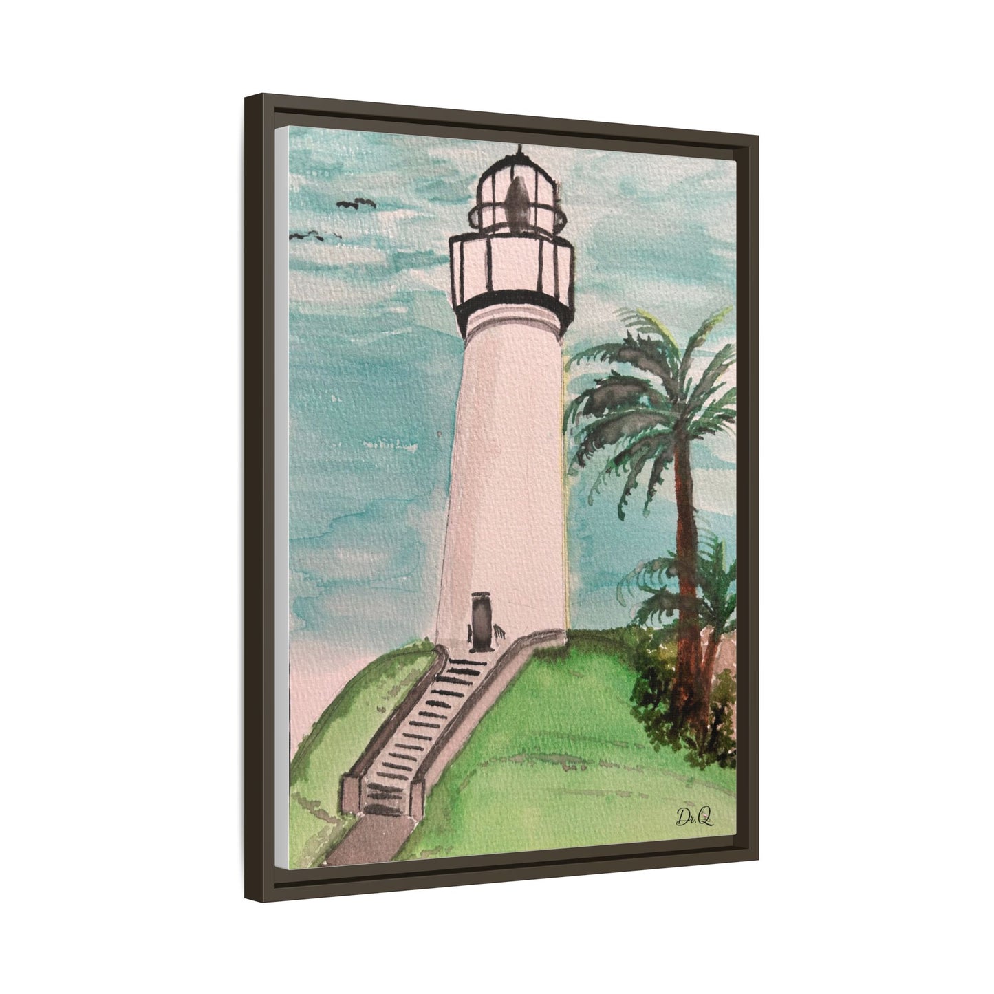 Lighthouse Palm Matte Framed Canvas Print