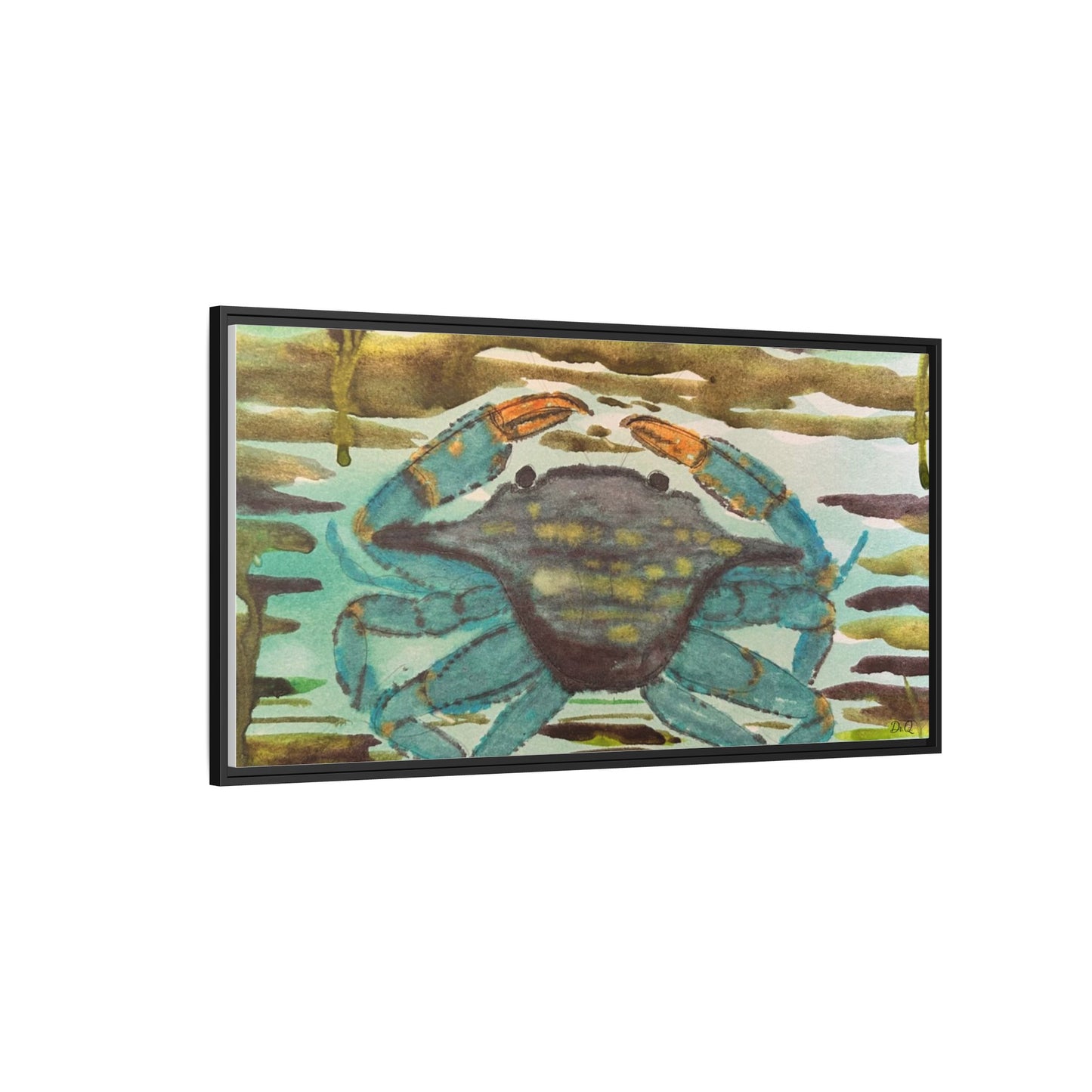 Blue Crab Coastal Art Print — Matte Framed Canvas
