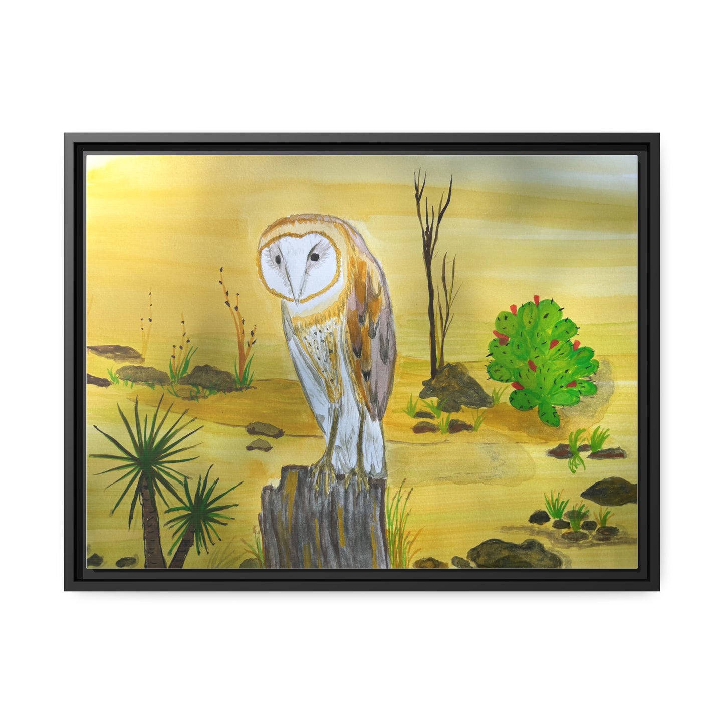 Barn Owl Matte Canvas, Black Frame