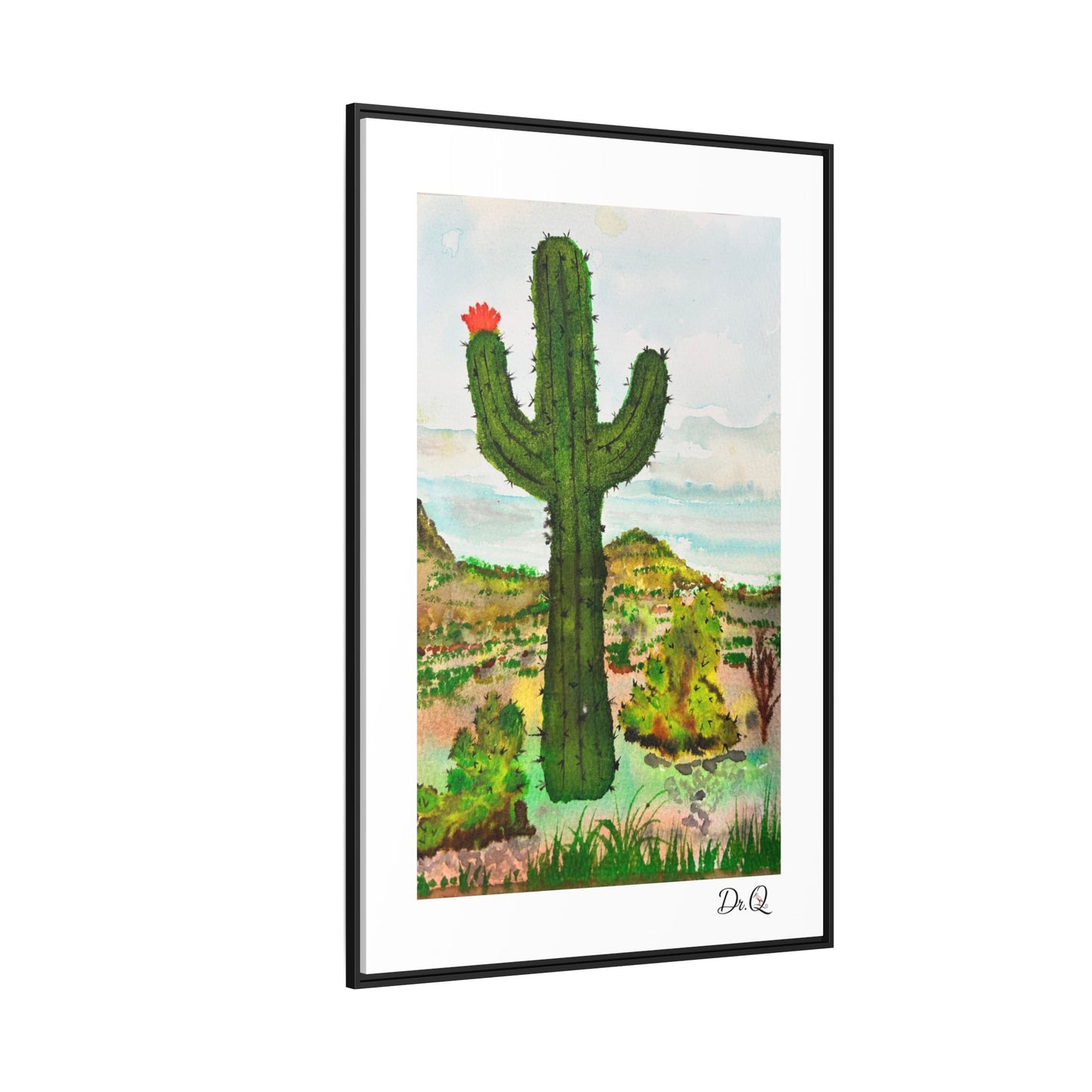 Framed Cactus Canvas Print — Desert Watercolor Wall Art