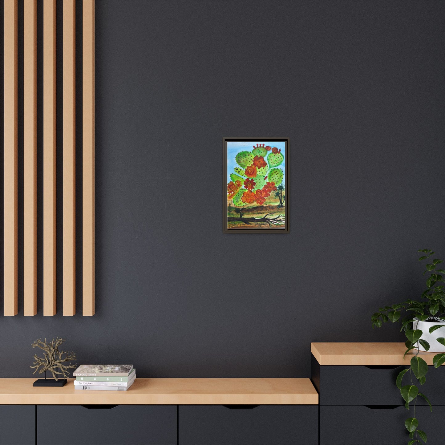 Prickly Pear Cactus Framed Canvas Print — Vertical Botanical Wall Art