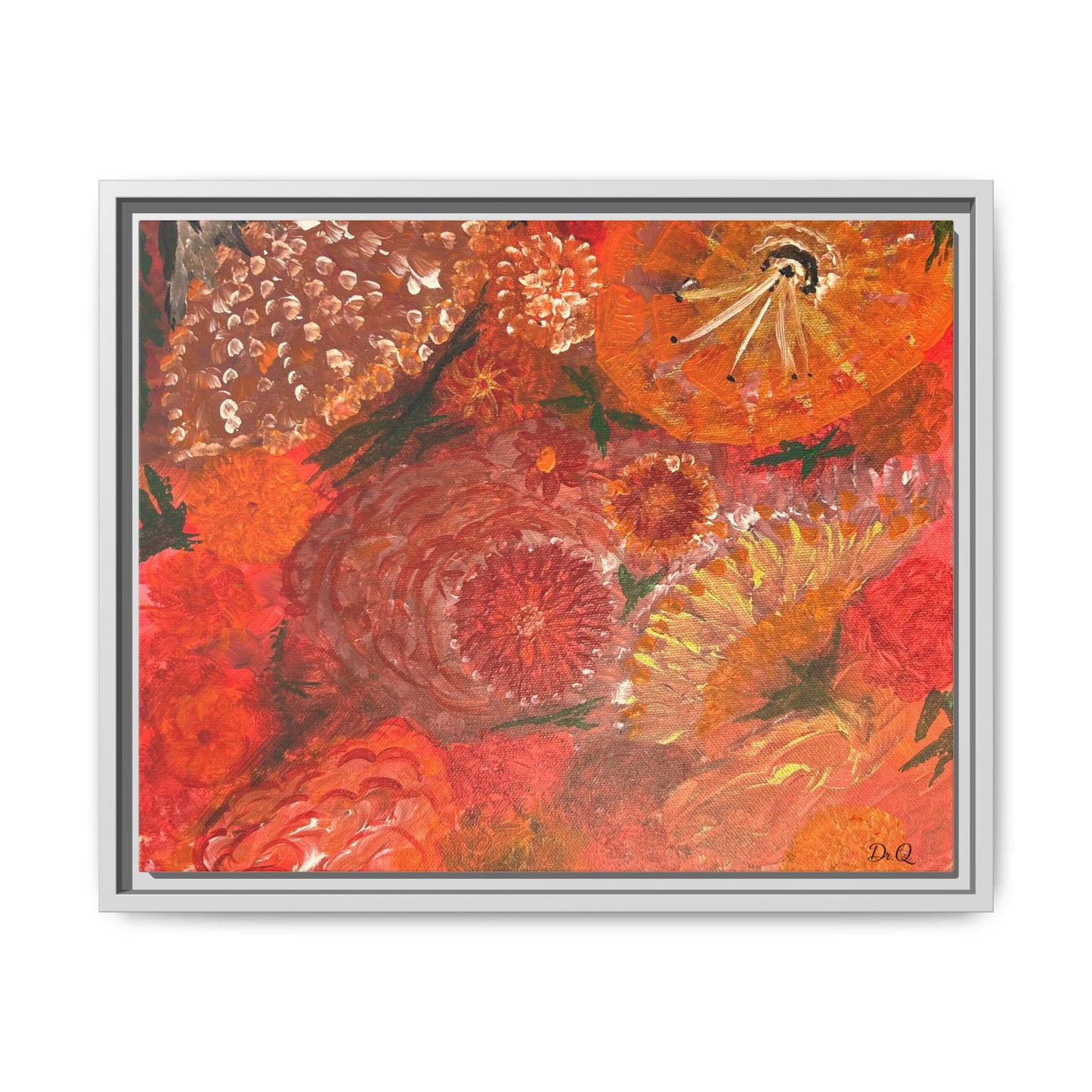 "Floral Burst" Abstract Red Floral Matte Canvas Framed Wall Art