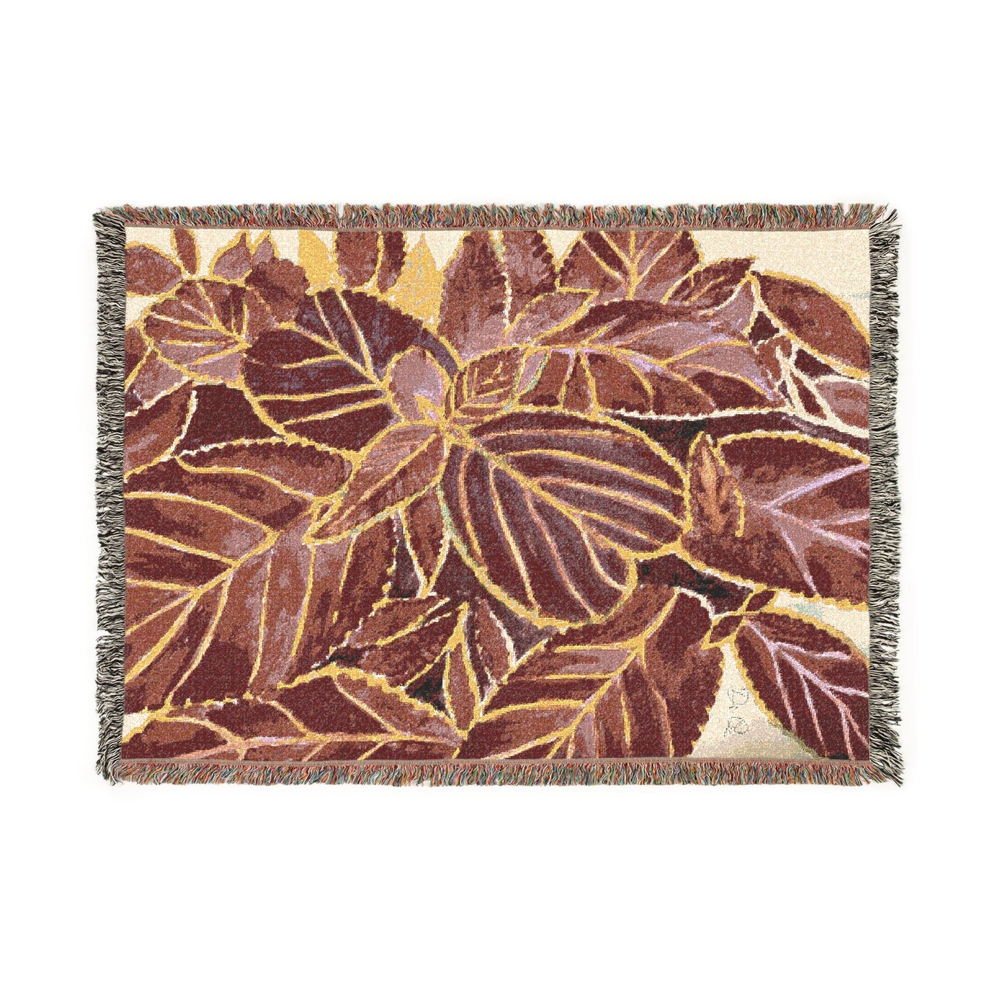Coleus Botanical Leaves Woven Blanket — Autumn Palette Throw by Dr. Q