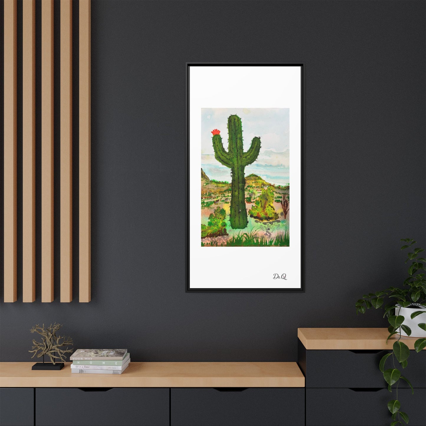 Framed Cactus Canvas Print — Desert Watercolor Wall Art