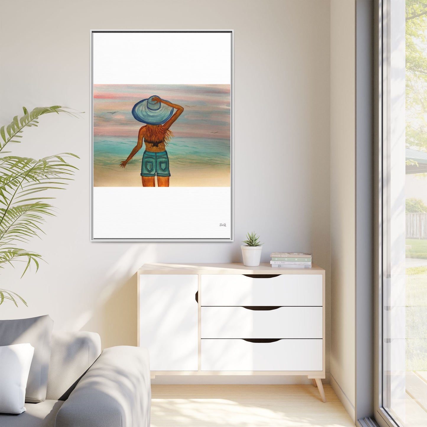 " My Sweet Girl" at the Beach Vibes Framed Canvas Art - Summer Sunset Decor