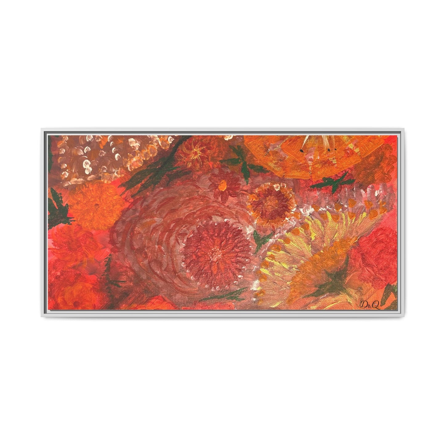 "Floral Burst" Abstract Red Floral Matte Canvas Framed Wall Art