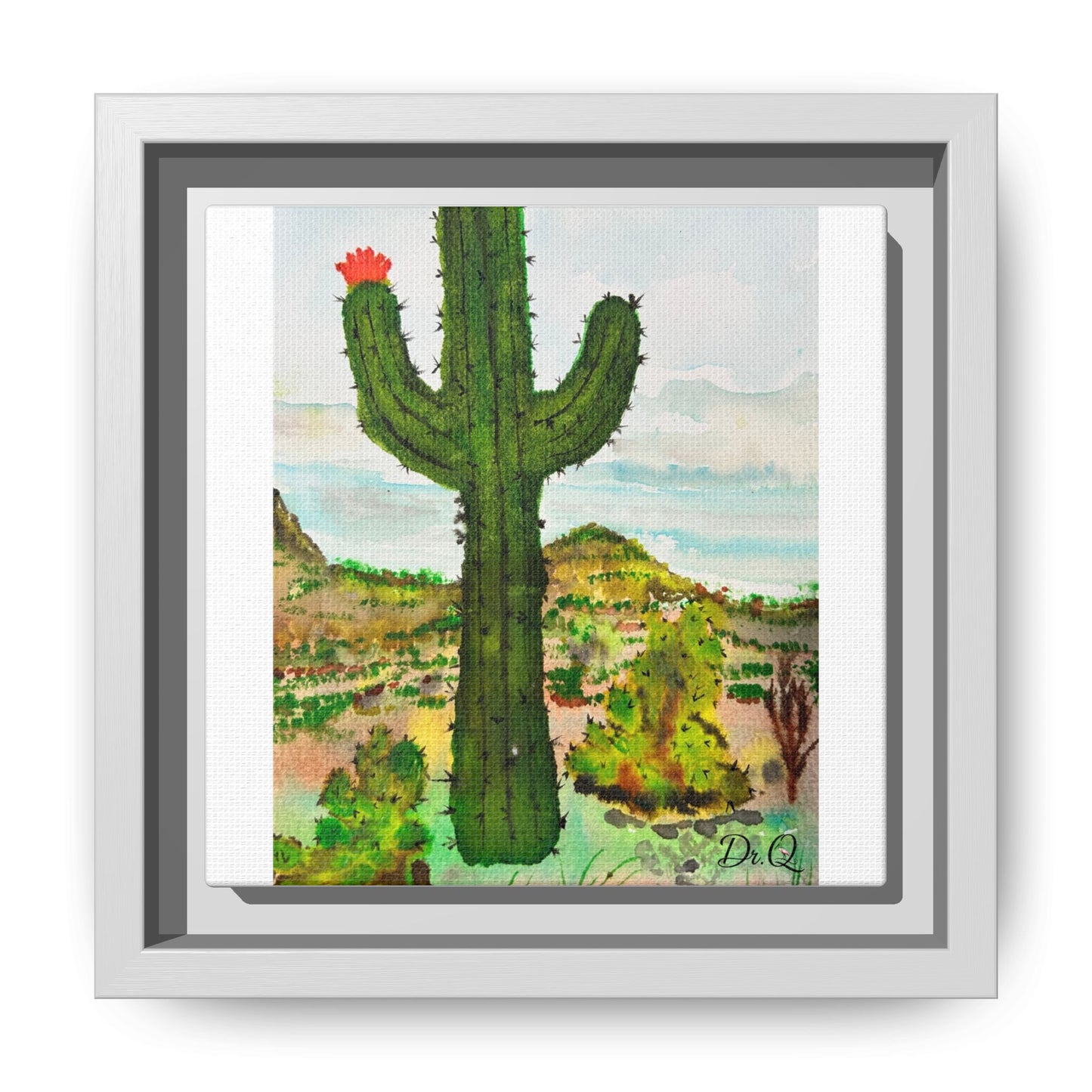 Framed Cactus Canvas Print — Desert Watercolor Wall Art
