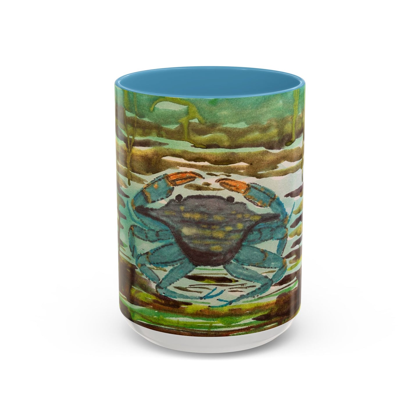 Blue Crab Under the Sea Accent Coffee Mug — Nautical Ocean Ceramic Mug (11/15oz)