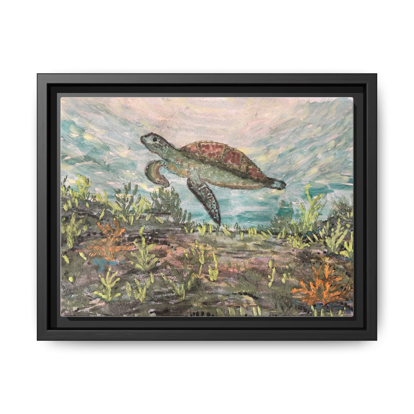Sea Turtle Matte Canvas, Framed (Multi-color)