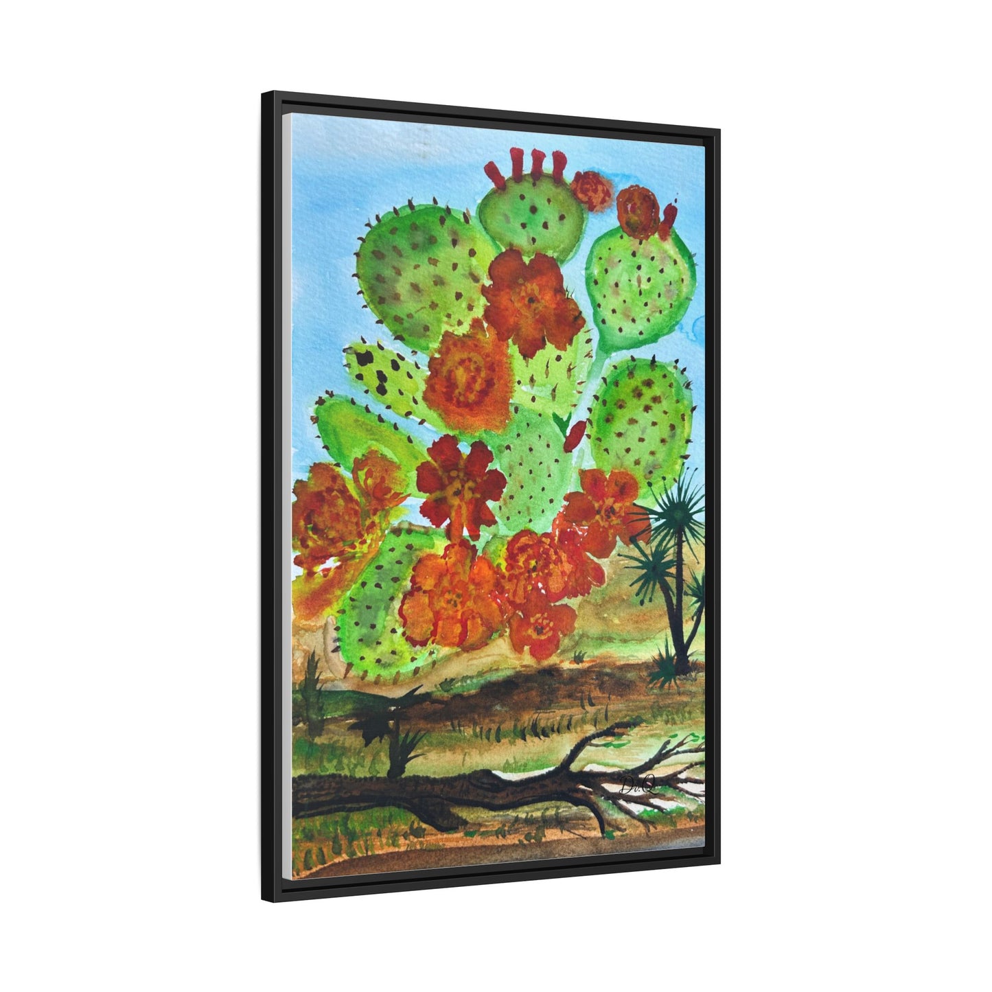 Prickly Pear Cactus Framed Canvas Print — Vertical Botanical Wall Art