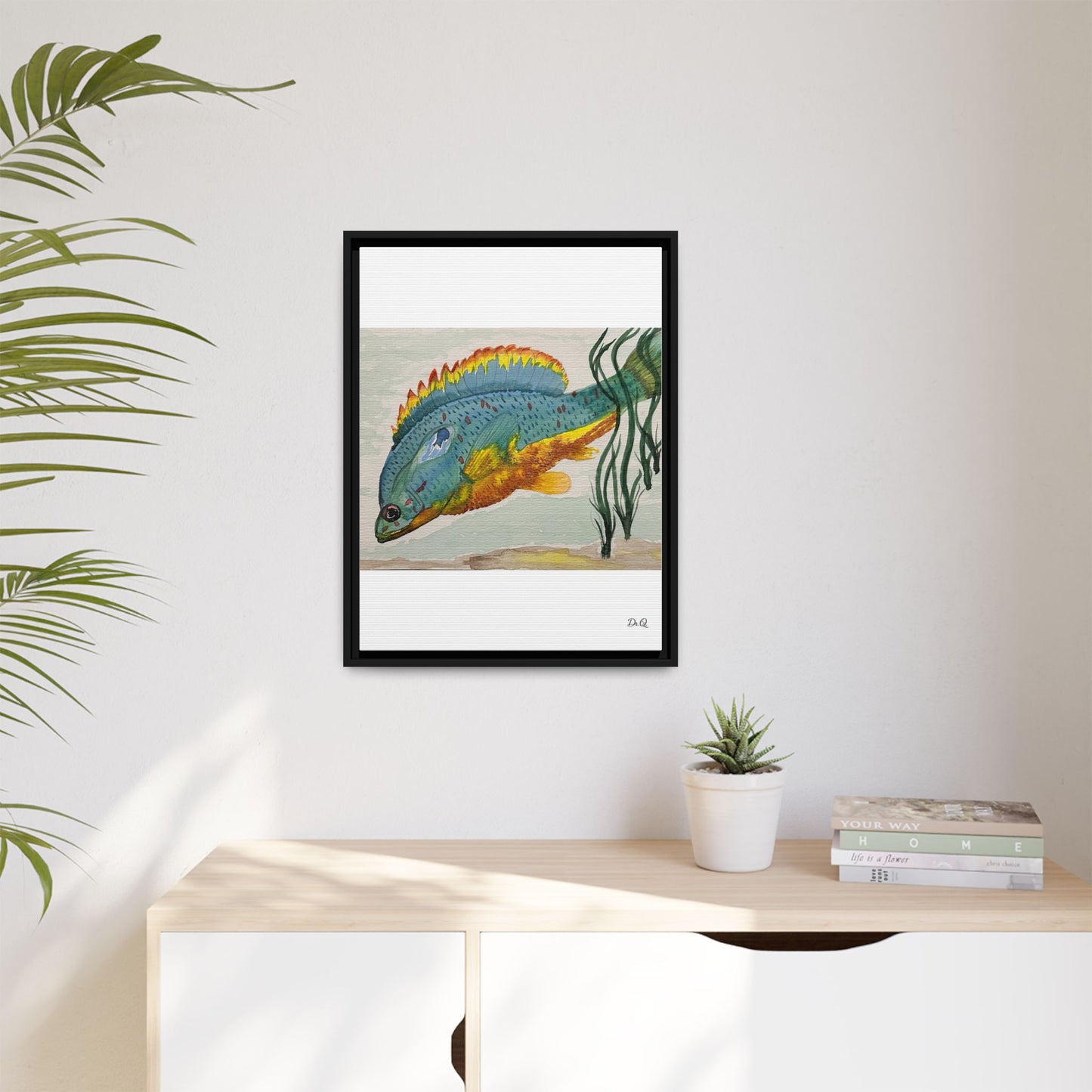 Texas Spotted Sunfish Watercolor Wall Art - Framed Matte Canvas