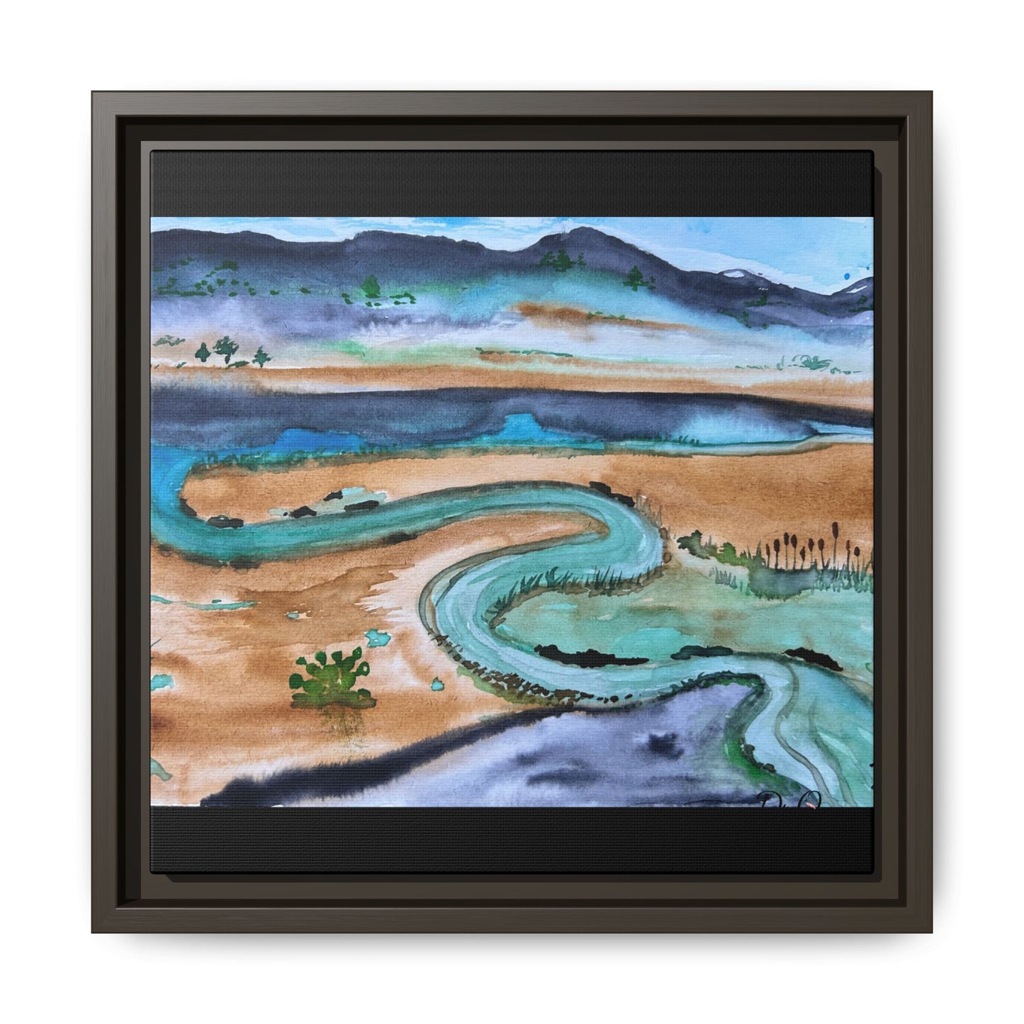 Winding River by Dr. Q - Framed Matte Canvas Watercolor Wall Art