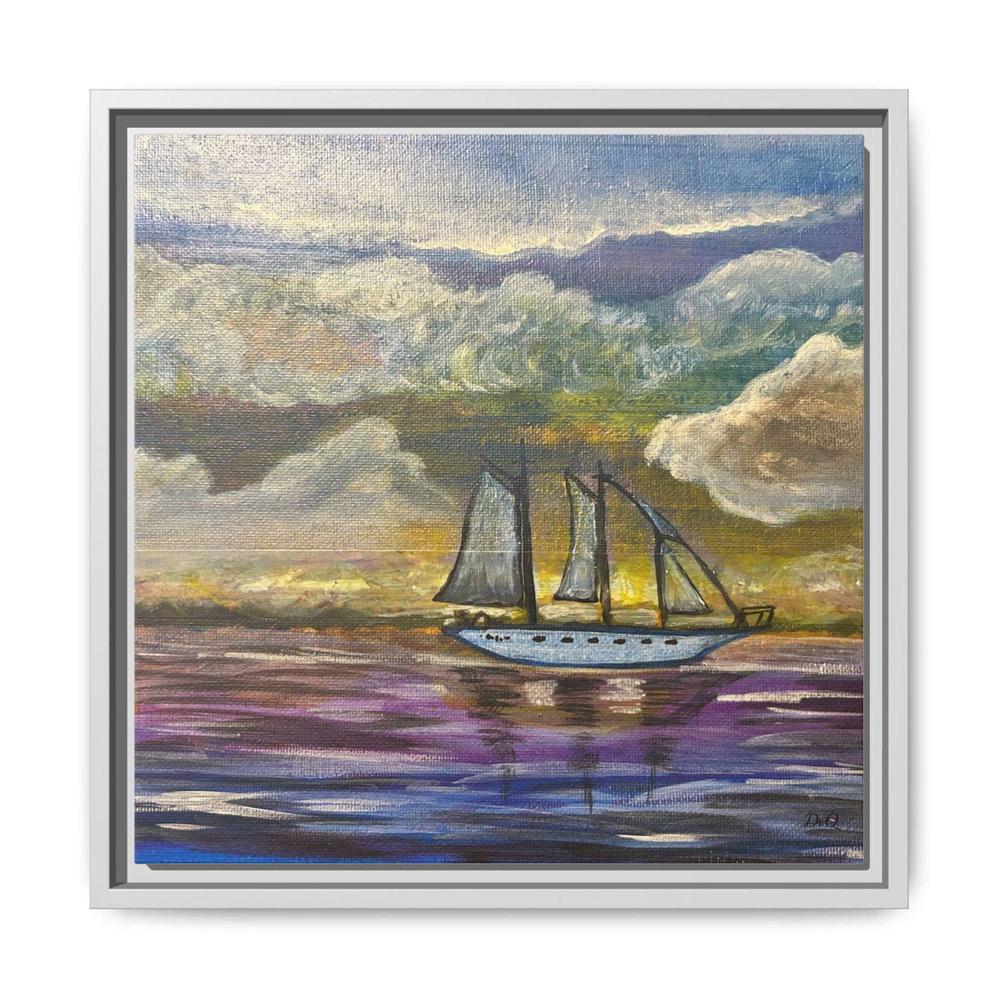 Framed Matte Canvas Sailboat Painting — Serene Seascape Wall Art