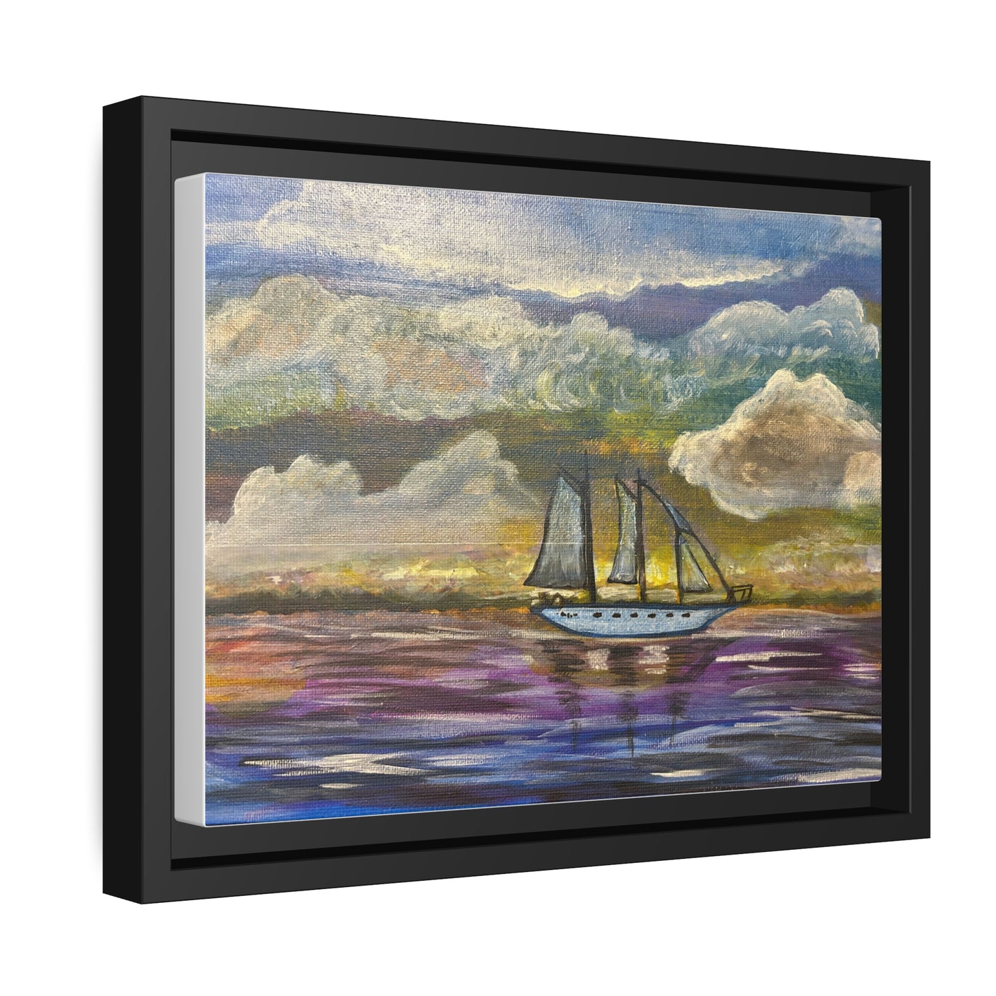 Dark Storm Sailboat Matte Canvas, Black Frame