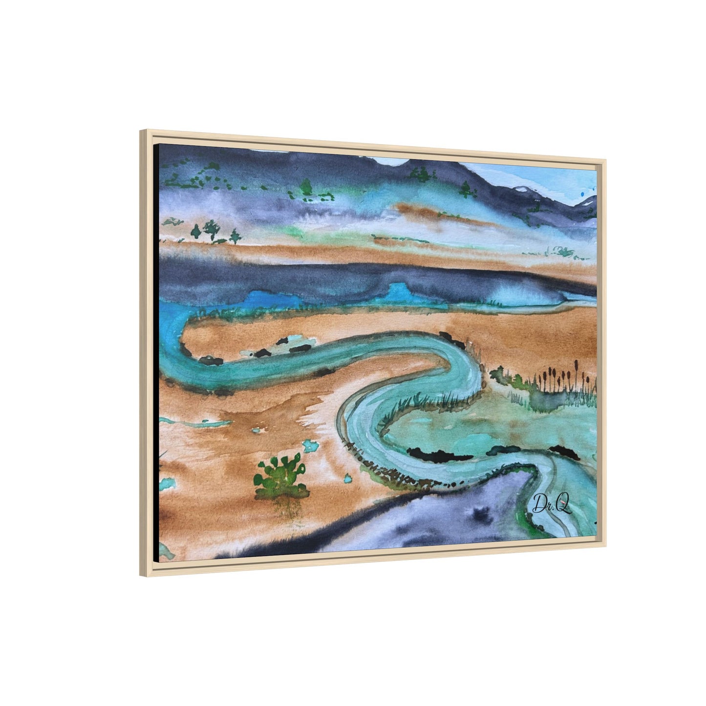 Winding River by Dr. Q - Framed Matte Canvas Watercolor Wall Art