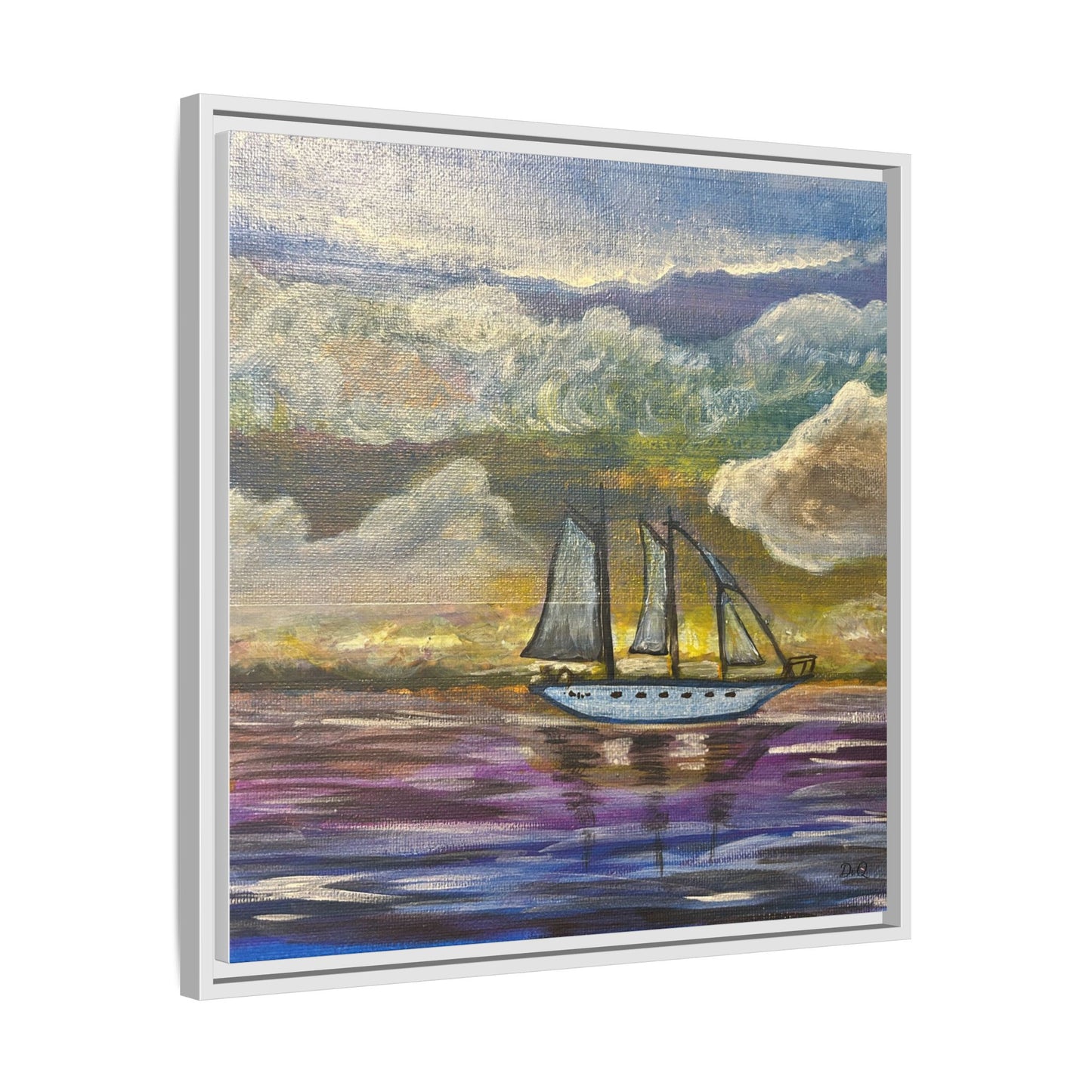 Framed Matte Canvas Sailboat Painting — Serene Seascape Wall Art