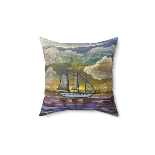 Dark Storm Sailboat Spun Polyester Square Pillow