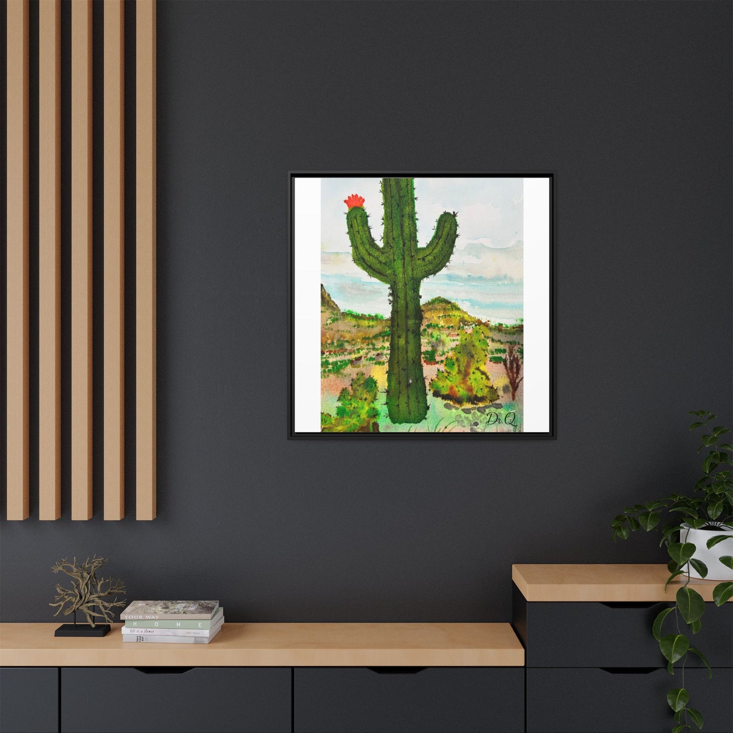 Framed Cactus Canvas Print — Desert Watercolor Wall Art