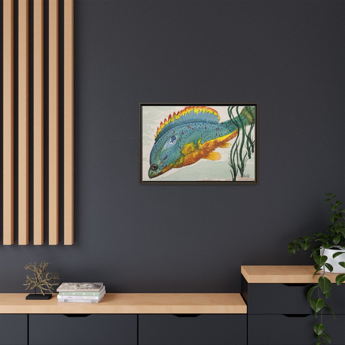 Texas Spotted Sunfish Watercolor Wall Art - Framed Matte Canvas
