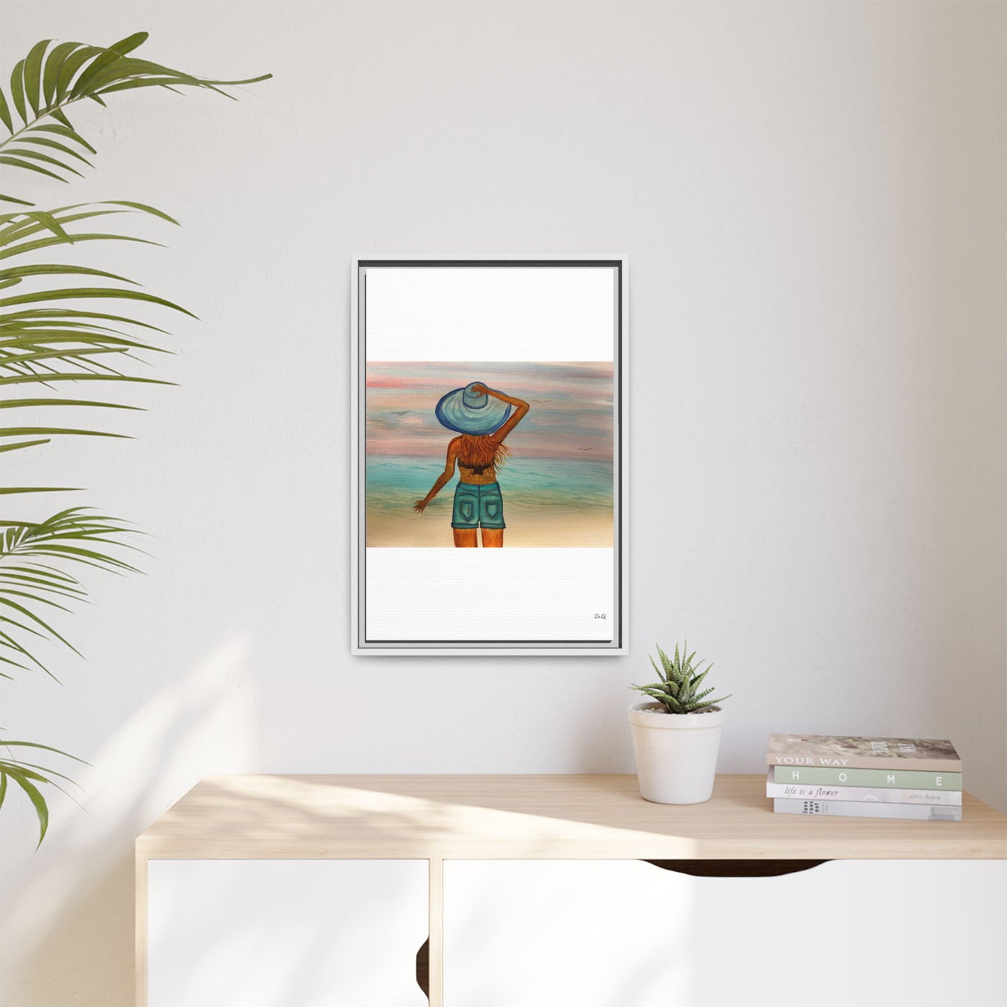 " My Sweet Girl" at the Beach Vibes Framed Canvas Art - Summer Sunset Decor