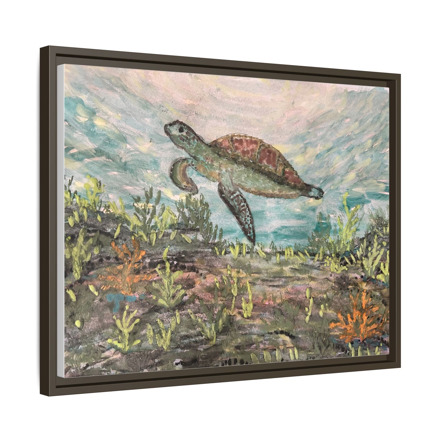 Sea Turtle Matte Canvas, Framed (Multi-color)