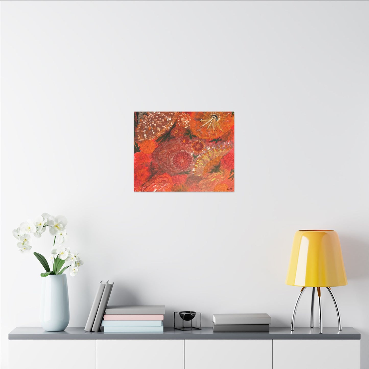 Canvas Print - Flower Burst Watercolor of Bright Red and Orange