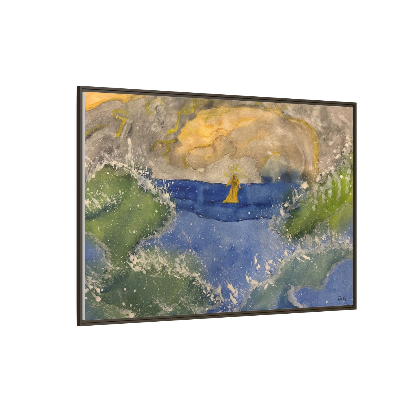 "Faith in the Storm" Framed Matte Canvas Seascape — Golden Sail at Sunset