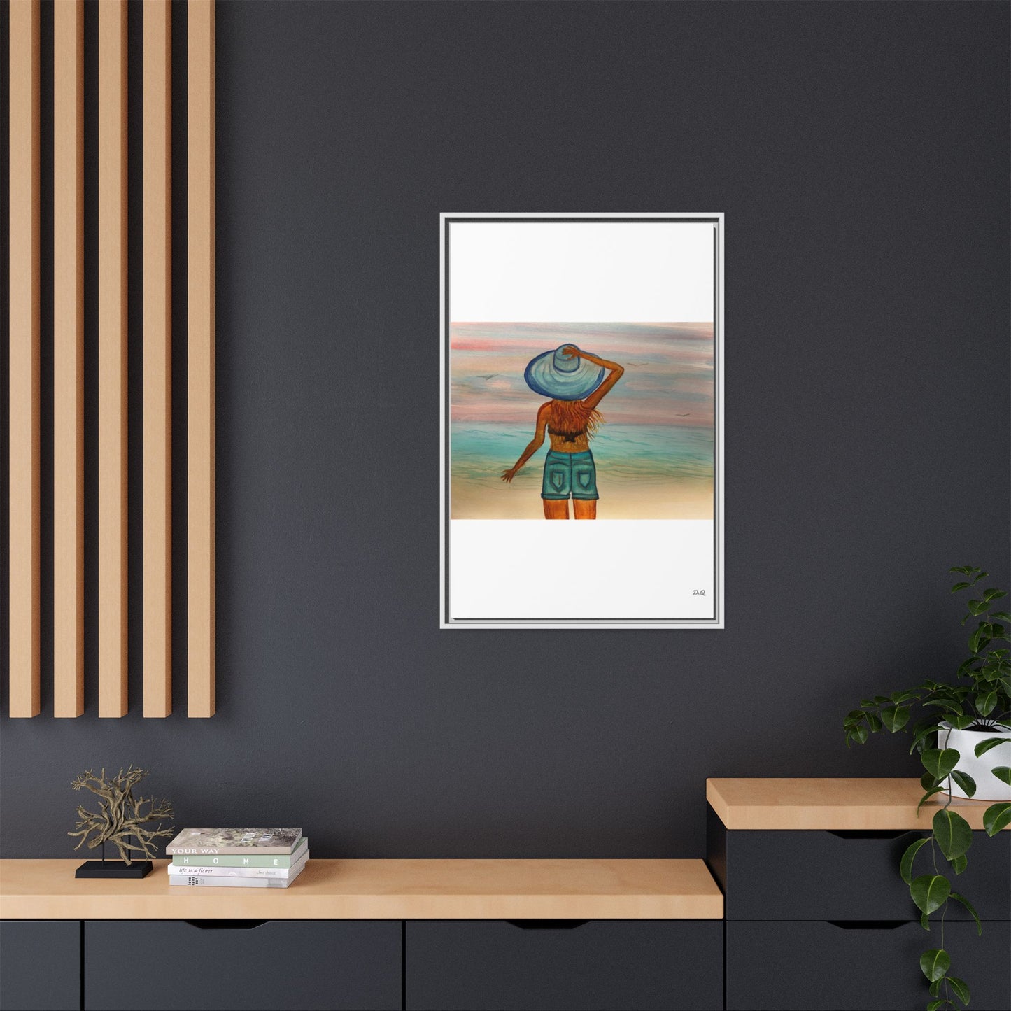 " My Sweet Girl" at the Beach Vibes Framed Canvas Art - Summer Sunset Decor