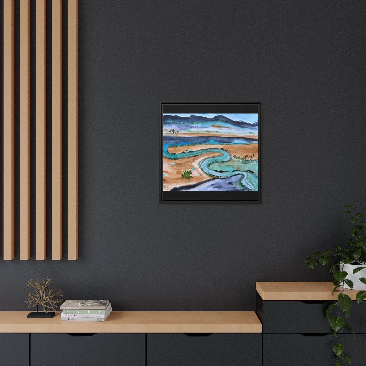Winding River by Dr. Q - Framed Matte Canvas Watercolor Wall Art