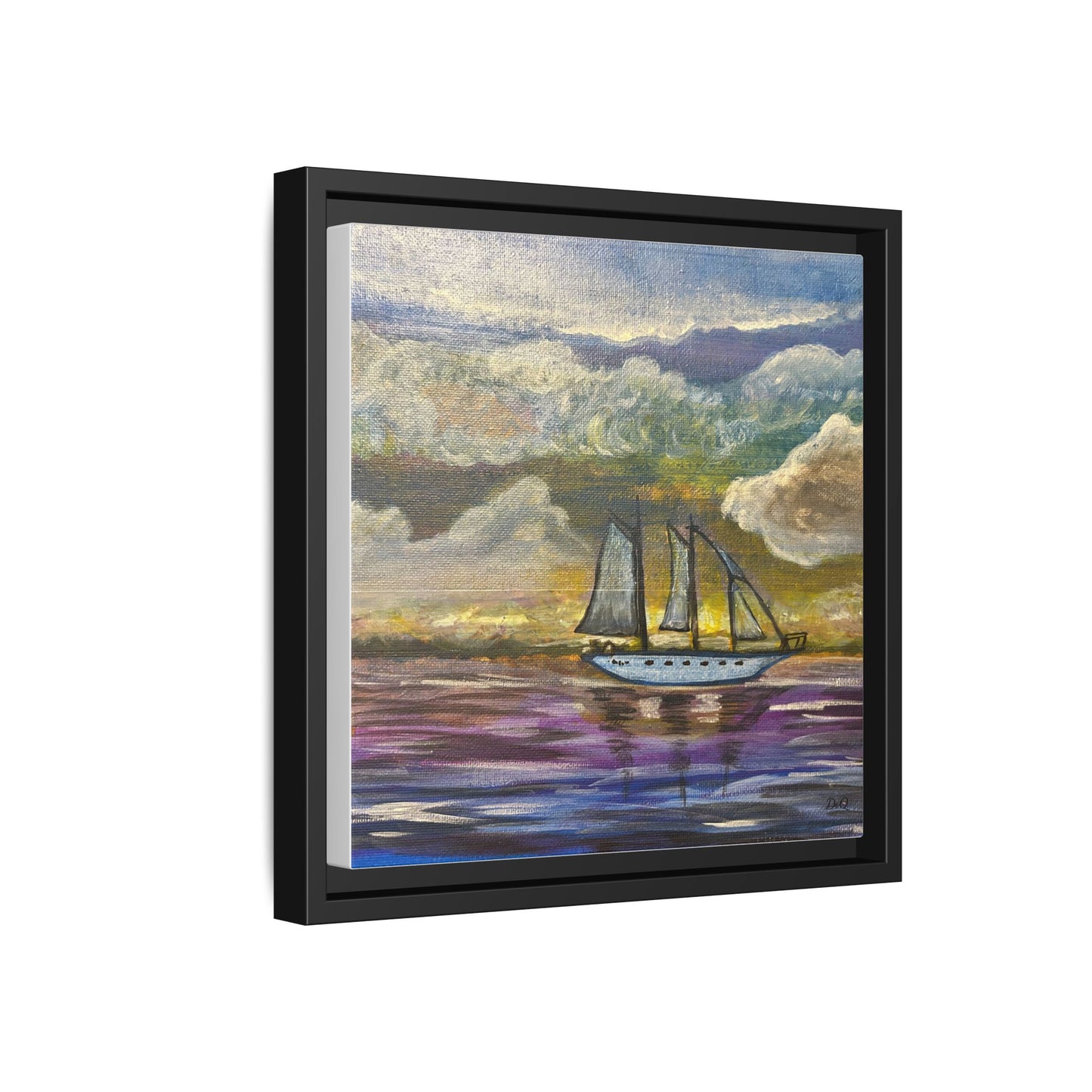 Framed Matte Canvas Sailboat Painting — Serene Seascape Wall Art