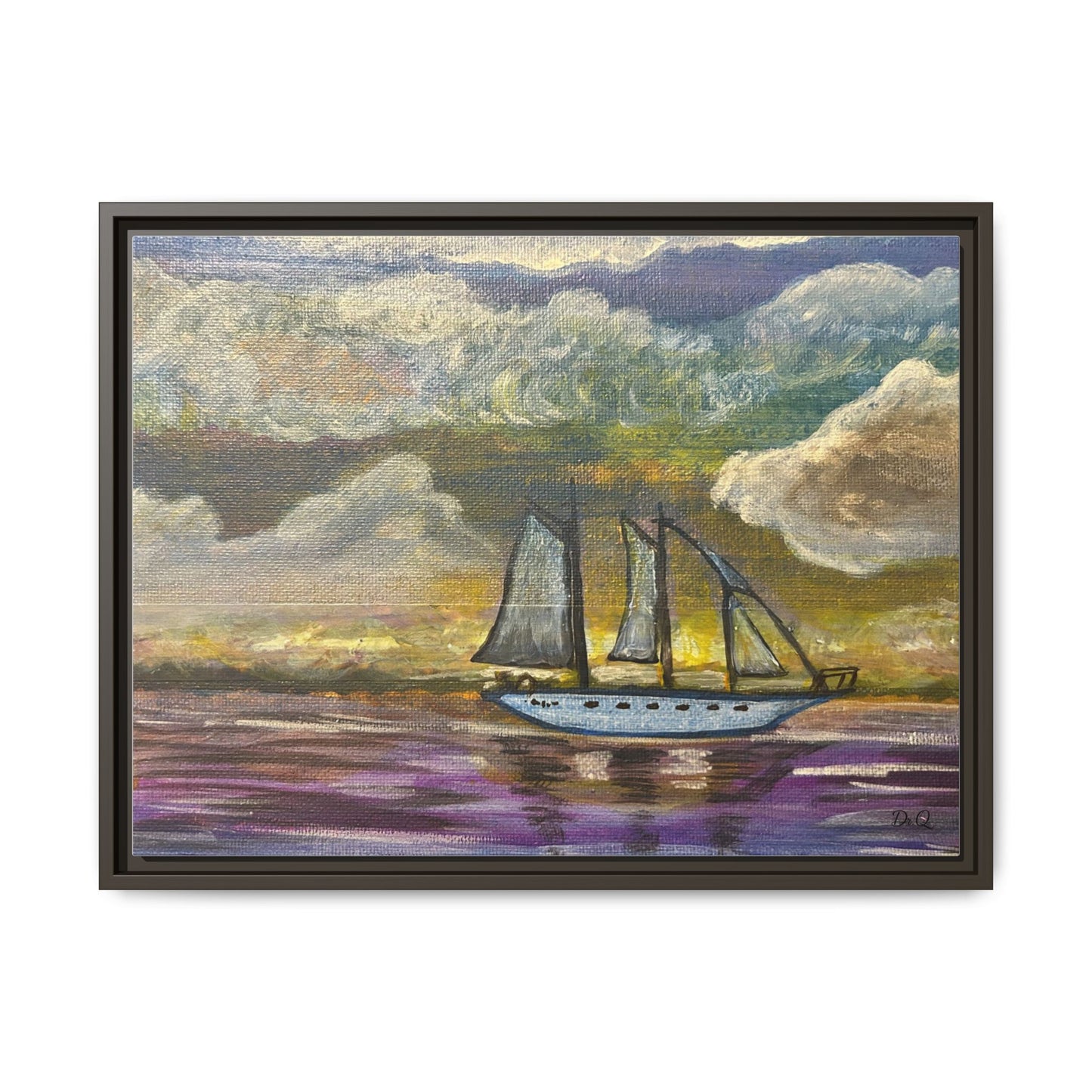 Framed Matte Canvas Sailboat Painting — Serene Seascape Wall Art