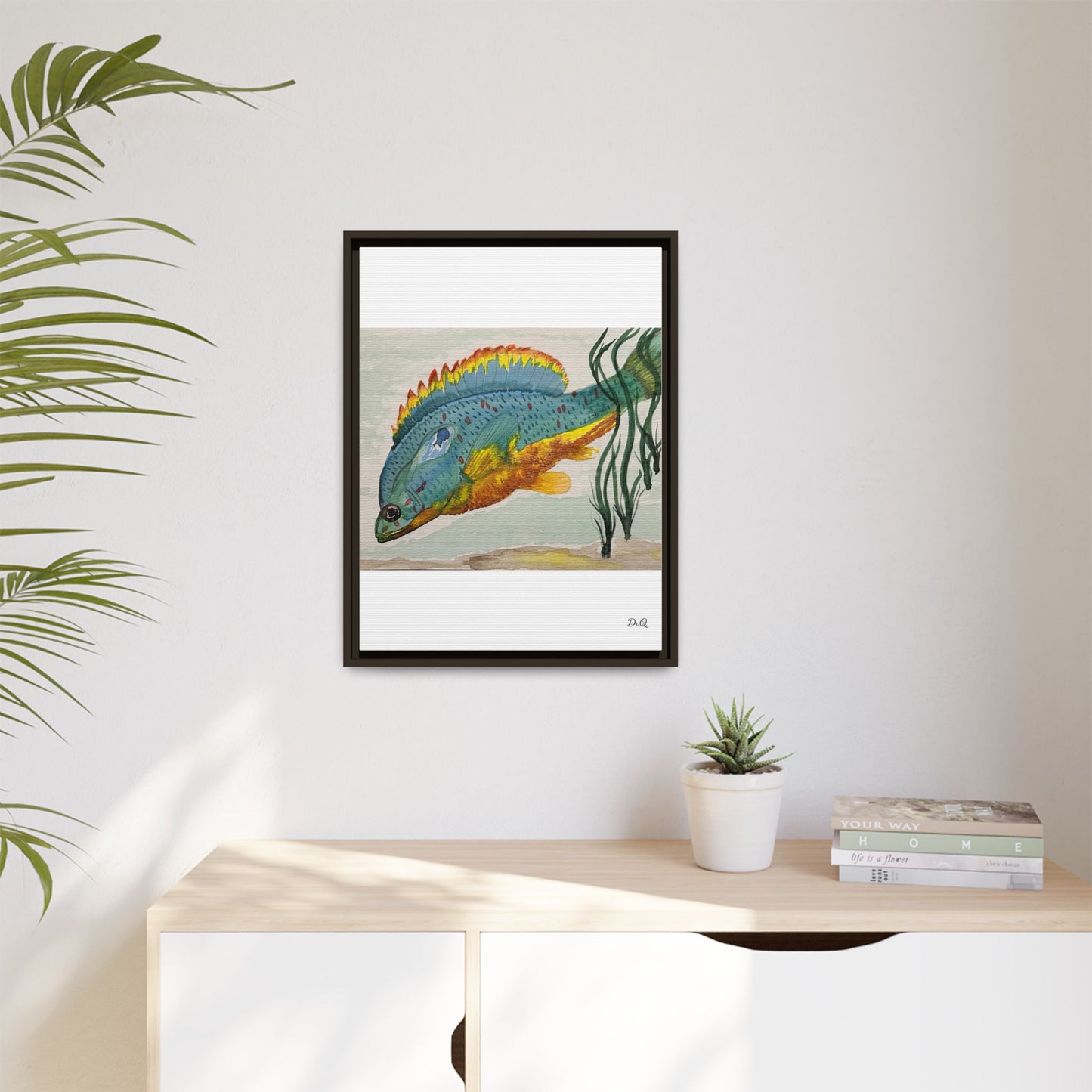 Texas Spotted Sunfish Watercolor Wall Art - Framed Matte Canvas