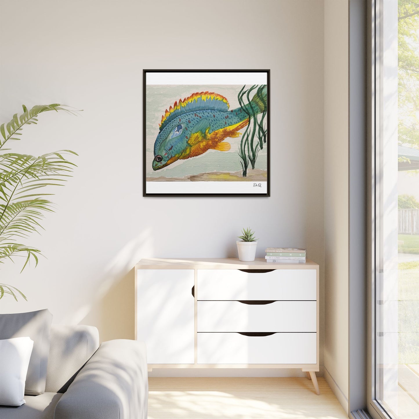 Texas Spotted Sunfish Watercolor Wall Art - Framed Matte Canvas