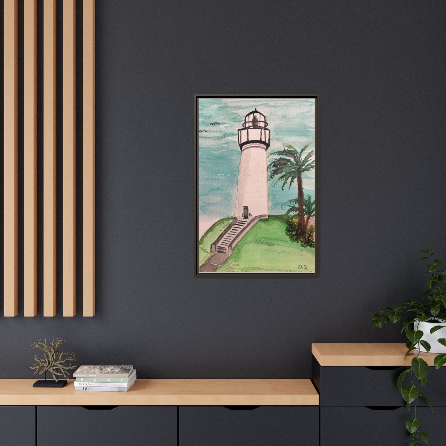 Lighthouse Palm Matte Framed Canvas Print