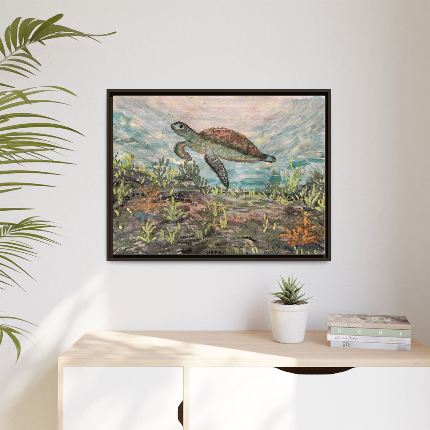 Sea Turtle Matte Canvas, Framed (Multi-color)